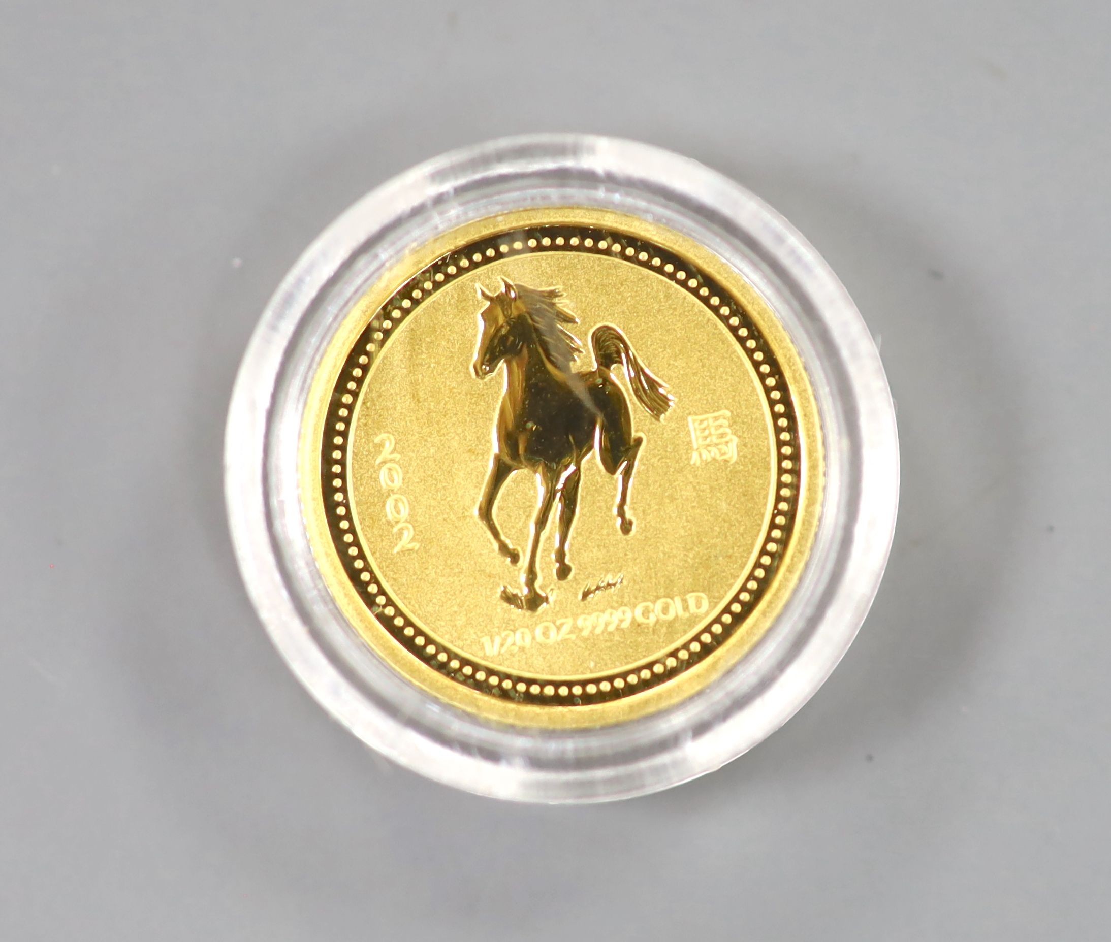 A cased Perth Mint Australian 1/20 oz gold 5 dollar coin.